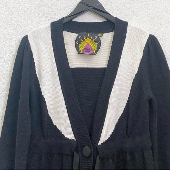 TWELVE by TWELVE Los Angeles Black & White Long Cardigan Sweater Size L - Picture 7 of 15